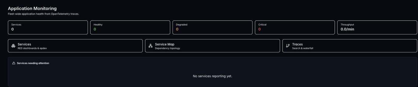 ZenPlus APM overview showing service health, service map, and traces entry points